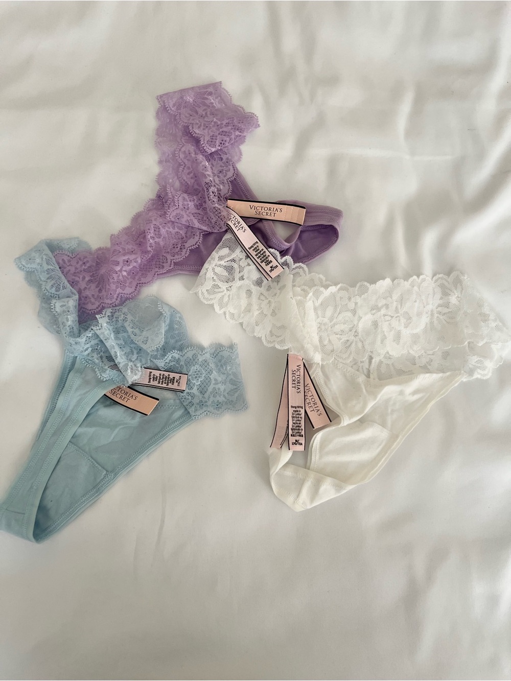 Victoria's Secret 3 -  Lace Panties — Lavender, Light Blue, White